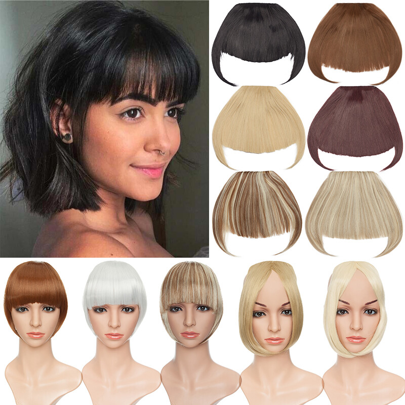 Thick Thin Neat Bangs Natural Fringe Fake Hair Extension Clip In Front