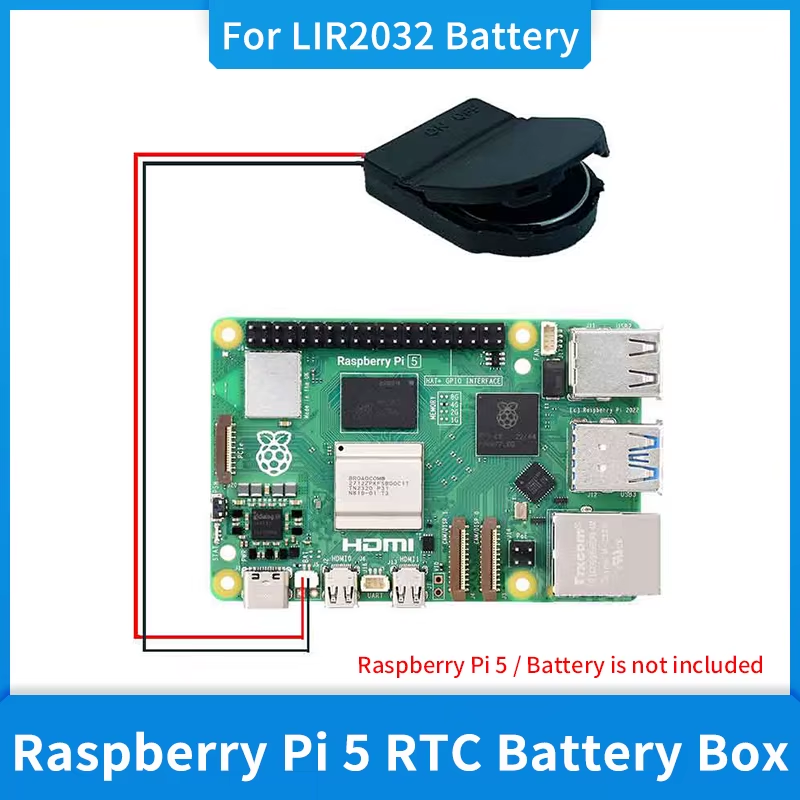 Raspberry Pi 5 RTC Battery Box Suitable for CR2032 / LIR2032 Battery Real Time C