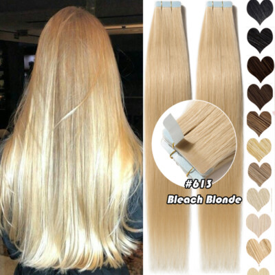 60PCS Tape-In Russian Remy Thick Human Hair Extensions Skin Weft Straight 150g F