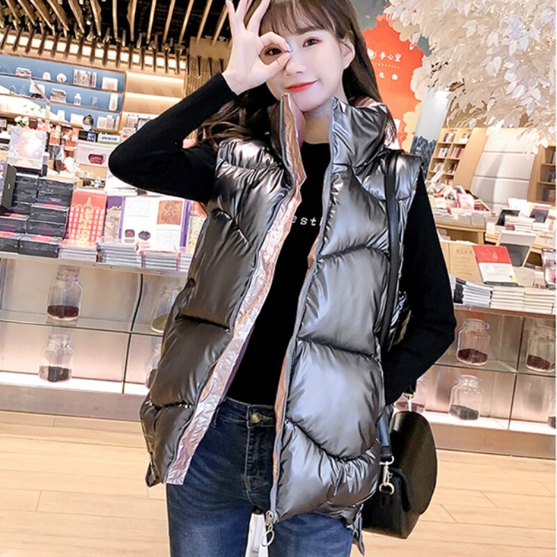 Herren Glitzer Steppweste Parka Puffer Daunenjacke Gepolstert Jacke Warm