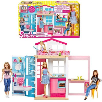 Mattel Barbie DVV48 Ferienhaus mit 2 Etagen Puppe Puppenhaus groß Möbel Zubehör