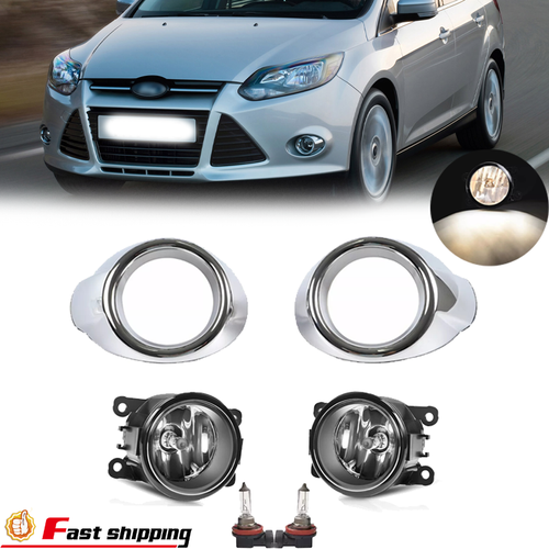 For 2012-2014 Ford Focus Clear Lens Front Fog Lights W/Bulbs+Chrome Bezel LH+RH