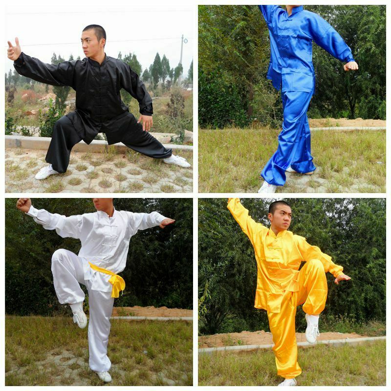 Herren Satin Tai-Chi Chinesisch Kung Fu Anzug Wing Chun Kampfsport Kostüm Outfit