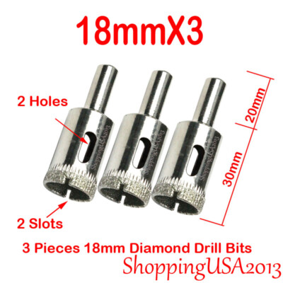 3X 18mm Diamond Drill Bits Set Hole Saw Cutter Tool For Marble Granite Ceramic 
