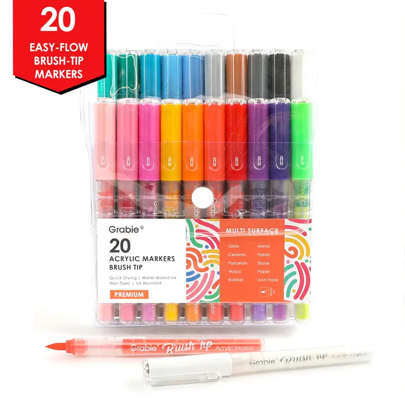 Grabie Extra Fine Tip Acrylic Paint Art Markers Set (Drawing Pad Included)