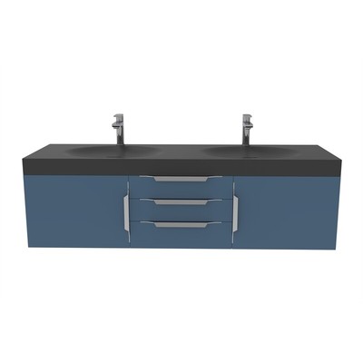 Thames 60'' W x 19'' D x 17.75'' H Wall-Mounted Double Bathroom Blue Vanity