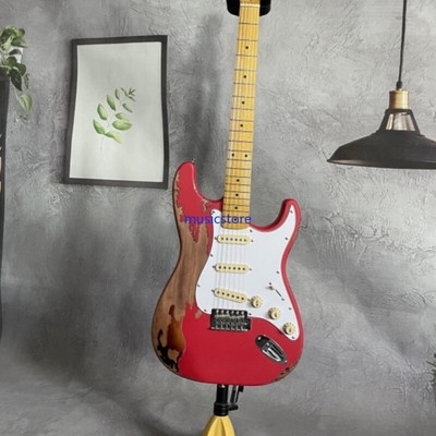 High Quality ST Electric Guitar Red Relic SSS Pickups Solid Body Factory