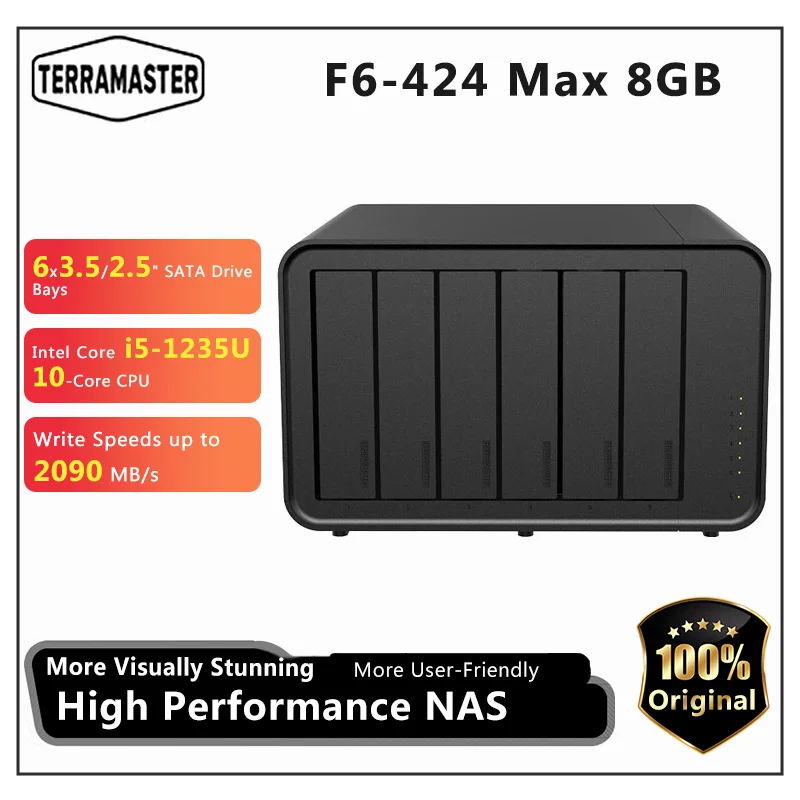 F6-424 Max 8GB Max NAS Storage - 6Bay Core i5 1235U 10Cores 12 Threads, DDR5 RAM