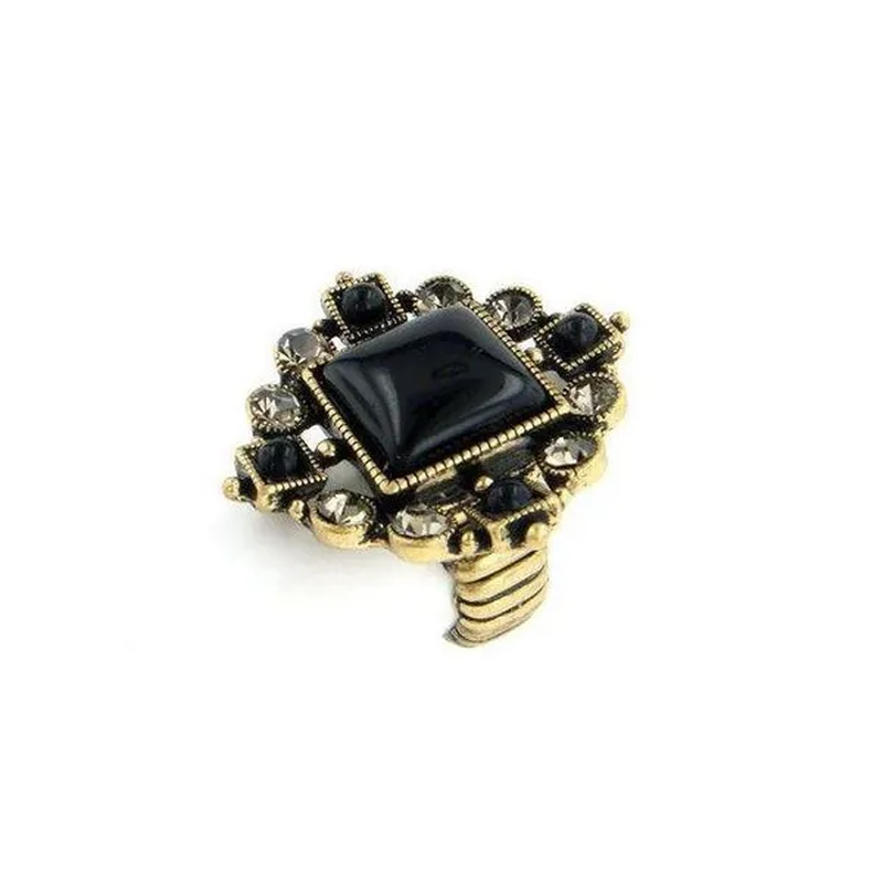 Zirconmania 622R-0052GBK Goldtone Black Cabochon and Crystal Stretch Ring