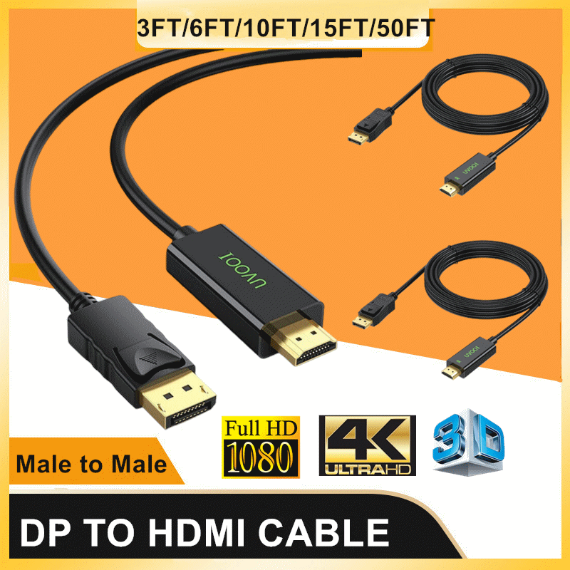 4K/1080P Displayport DP to HDMI Cable Adapter Converter Audio Video PC HDTV Dell