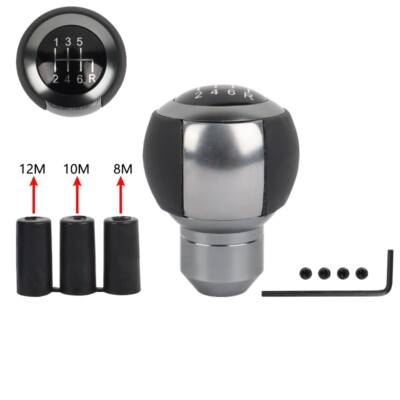 6 Speed Leather Round Ball Shape Universal Car Gear Shift Knob Shifter Lever GRY