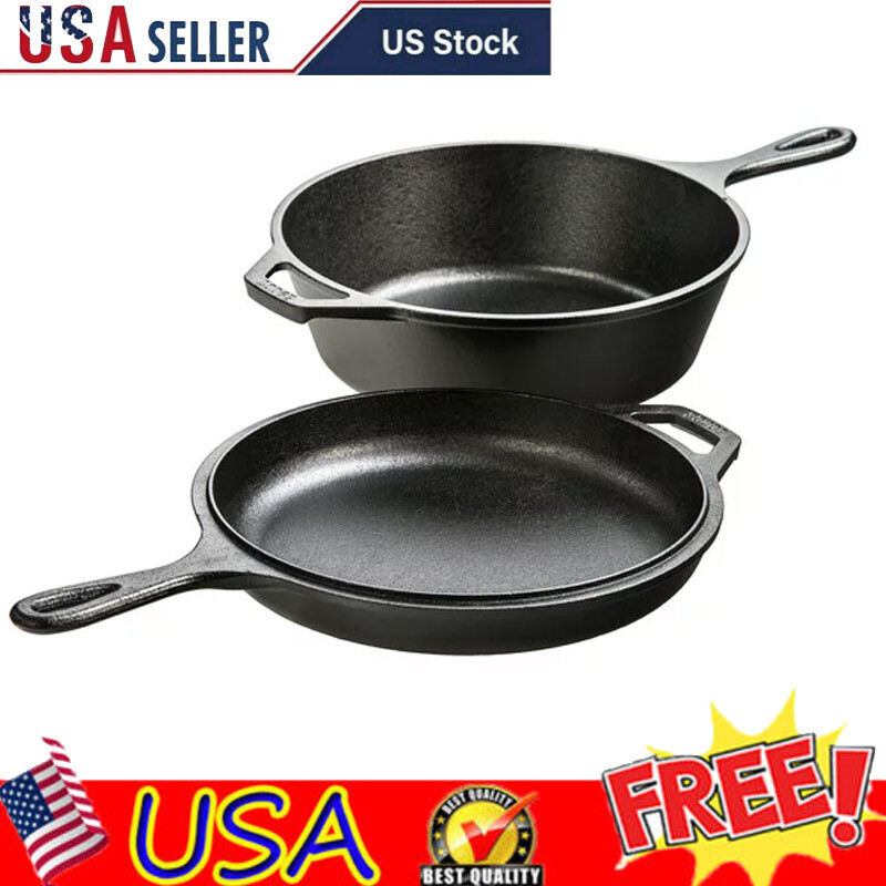 S Skillets Cast Iron Seasoned Combo Kitchen Cooker Bake 3.2 Quart New