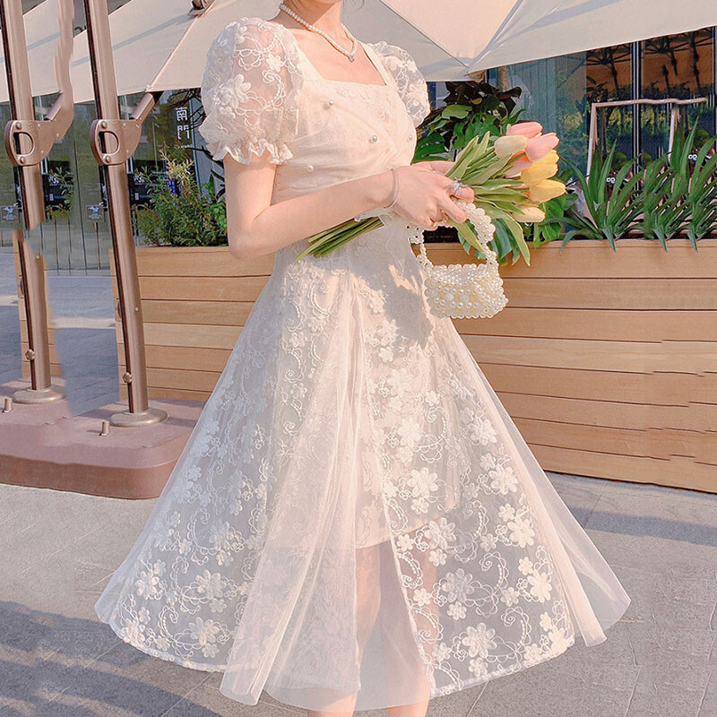 ワンピース Lace Trimmed Floral Dress powder blue M Amazon.com: EFOGEP Women Floral Corset Dress, Boho Summer