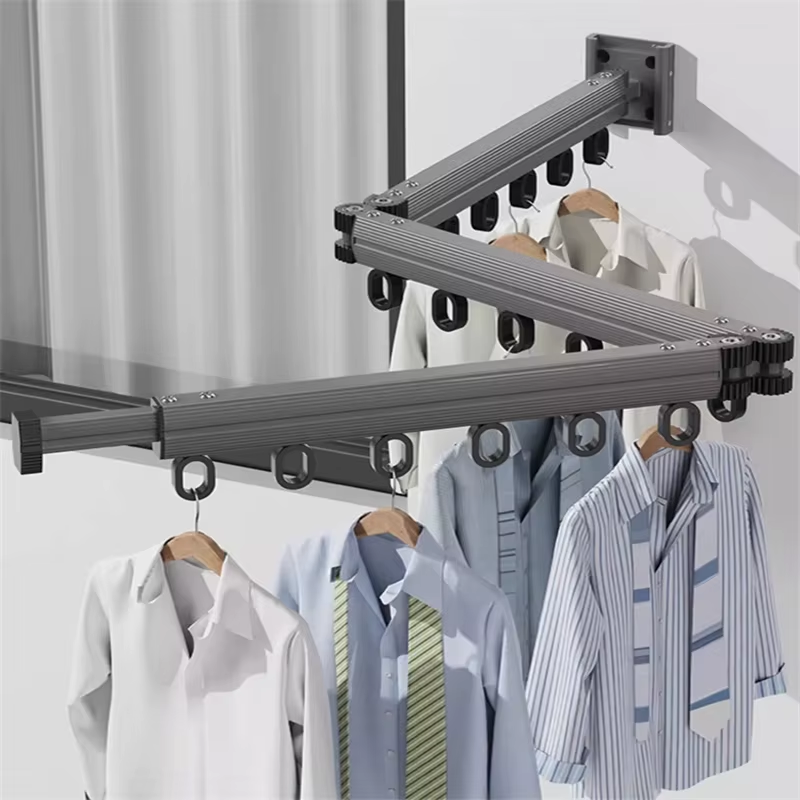 Retractable Clothes Hanger,Aluminum Alloy Folding Drying Rack, Wall-mounted Coll
