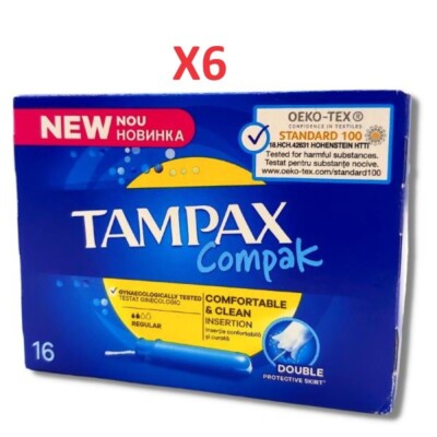 *6 BOXES BULK LOT* (96 ct.) Tampax Compak Tampons COMFORTABLE Regular Absorbency