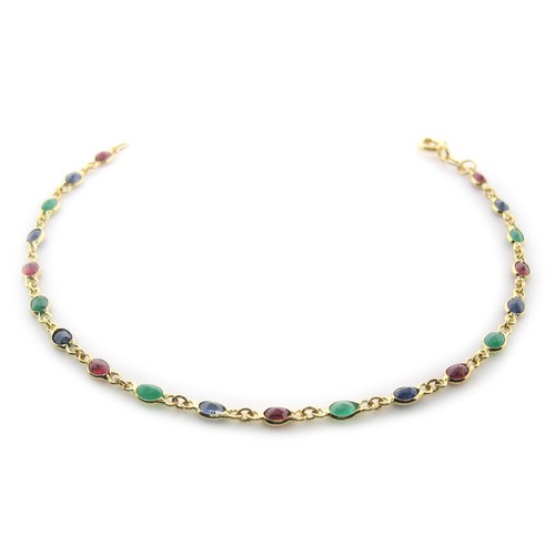 Pre-owned Gems4me Colorful Emeralds 10k Gold Bracelet - B1117 In Light Gray