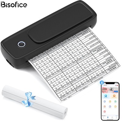 BISOFICE Portable Printer Wireless BT for Travel A4 Paper Inkless Printer L5H3