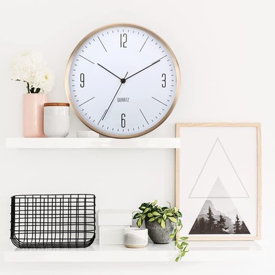 12 Inch Wall Clock Gold Metal Encasement Wall Clock Modern Wall Clock Wall Cl...