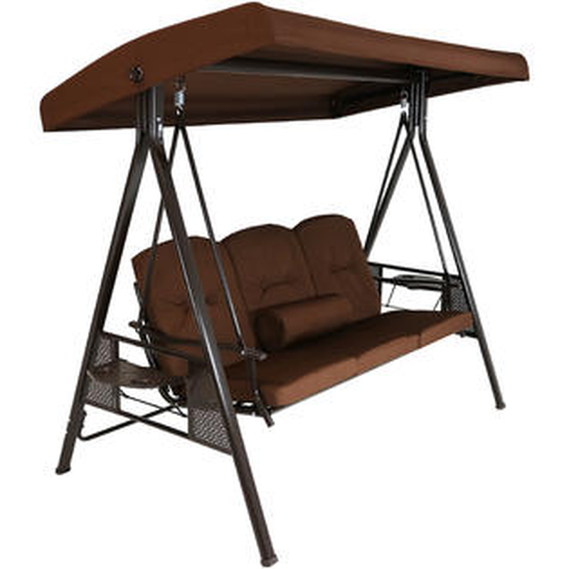 Sunnydaze Decor 3-Person Steel Frame Outdoor Canopy Swing with Side Tables
