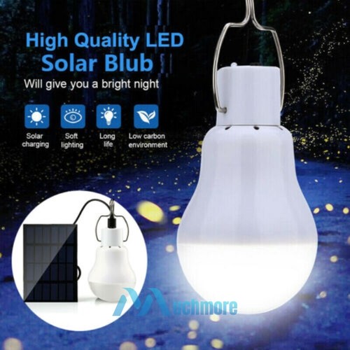 2Pack 15W Rechargeable LED Bulb with Solar Panel Home Camping Emergency Light US