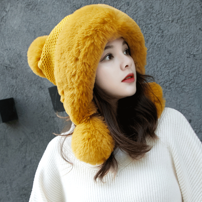 Femme Fausse Fourrure Chapeau Trappeur Bonnet Tricot Pom Casquette Ski Chaud