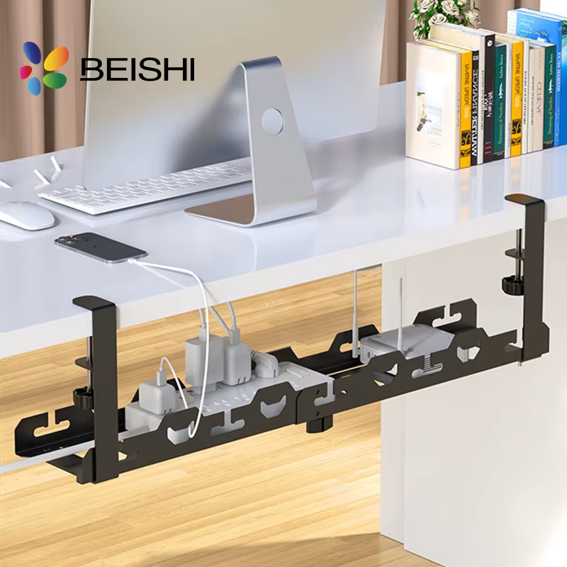 No Drilling Extendable Under Desk Cable Management Metal Cable Tray Under Desk W