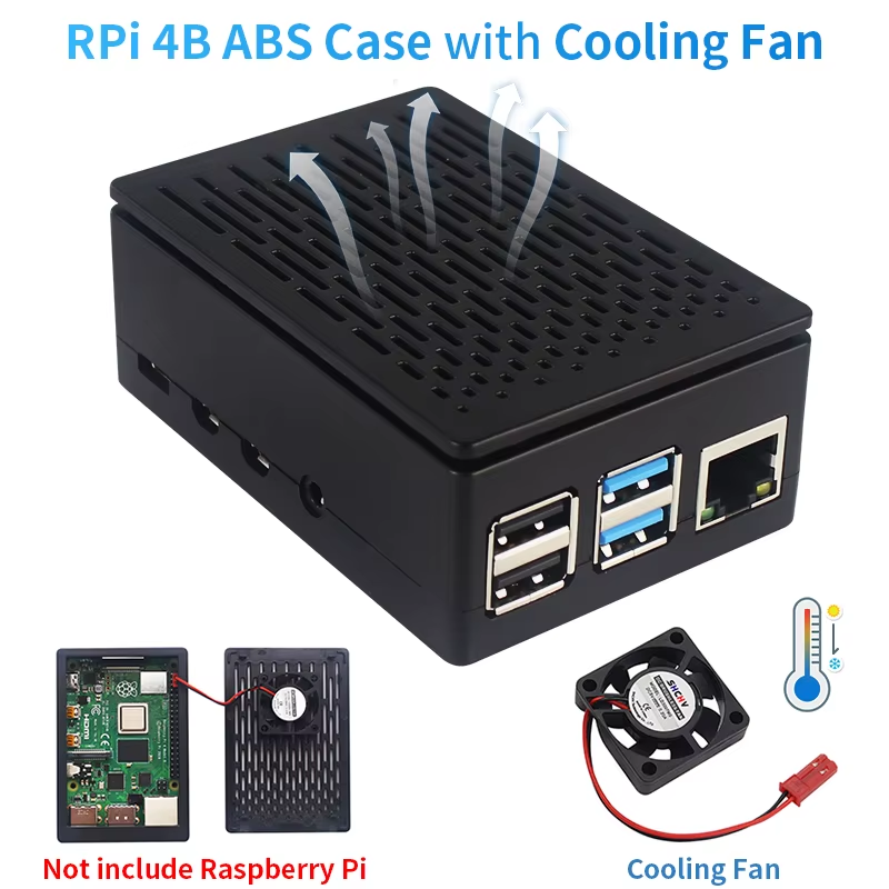 Raspberry Pi 4 Model B ABS Case Grid Cooling Shell with Cooling Fan Black Transp