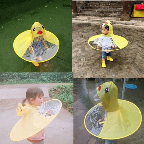 Cute Cartoon Duck Children Raincoat Umbrella Ufo Yellow Ducks Shape Rain Hat Cape Foldable Headwear Outdoor for Kids Boys Girls S