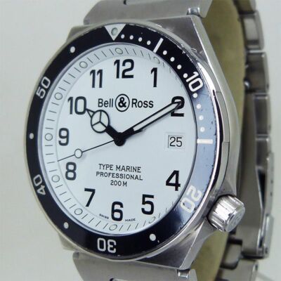 Bell & Ross Type Marine White Quartz White Date Round Dial