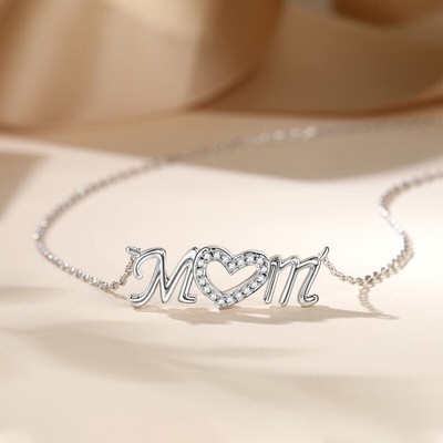 14K White Gold Plated 2Ct Round Lab Created Diamond Customize MOM Charm Pendant