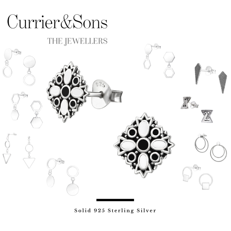 925 Sterling Silver Geometric Design Stud Earrings