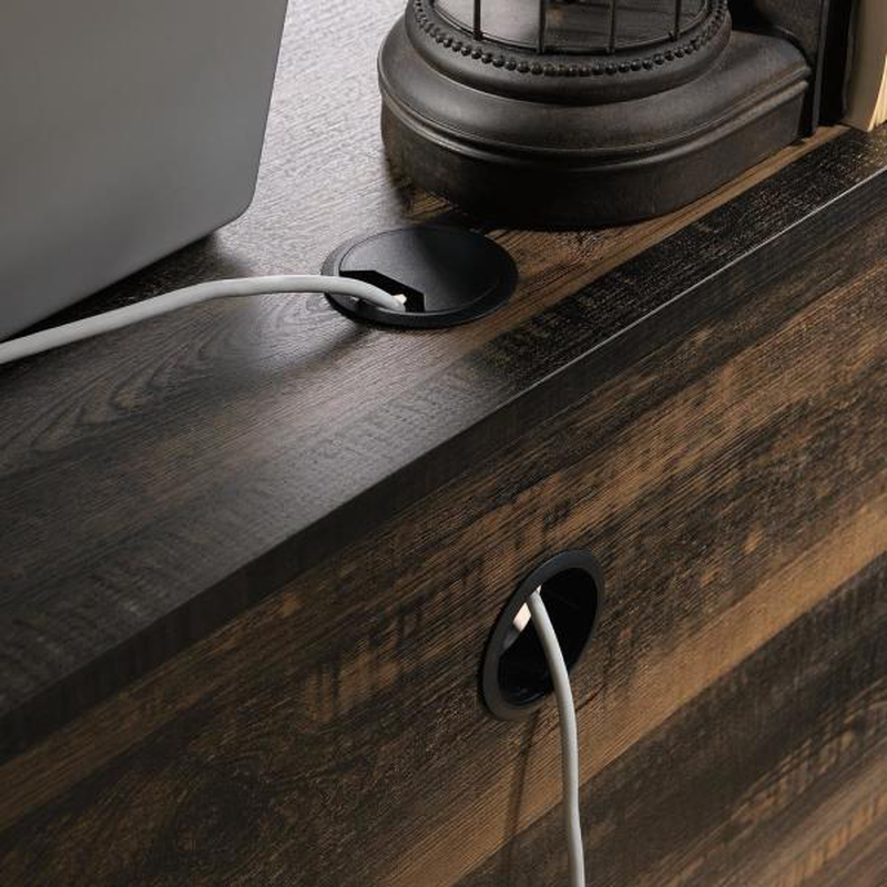 L-Shaped Office Desk Steel River Carbon Oak with File Drawer Industrial Style