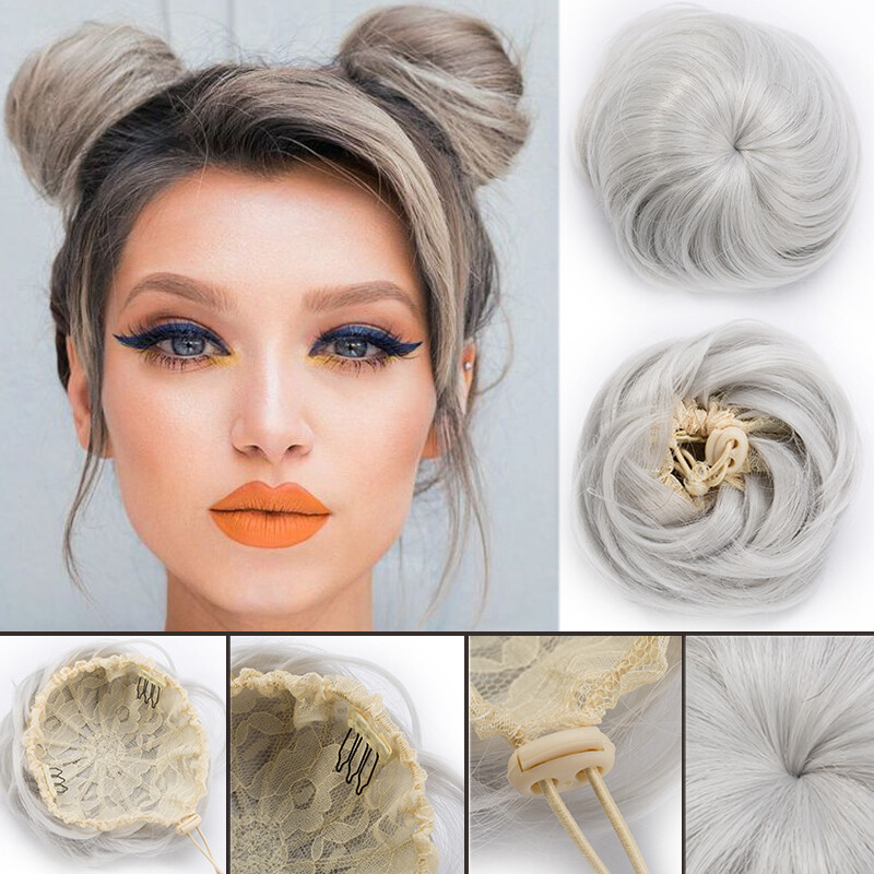 Clip In Donut Hairstyle Hair Bun Cute Ponytail Updo Cover Real