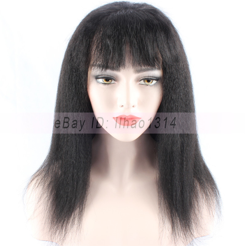 Black Women S Human Hair Lace Wig Full Bangs Kinky Straight Indian