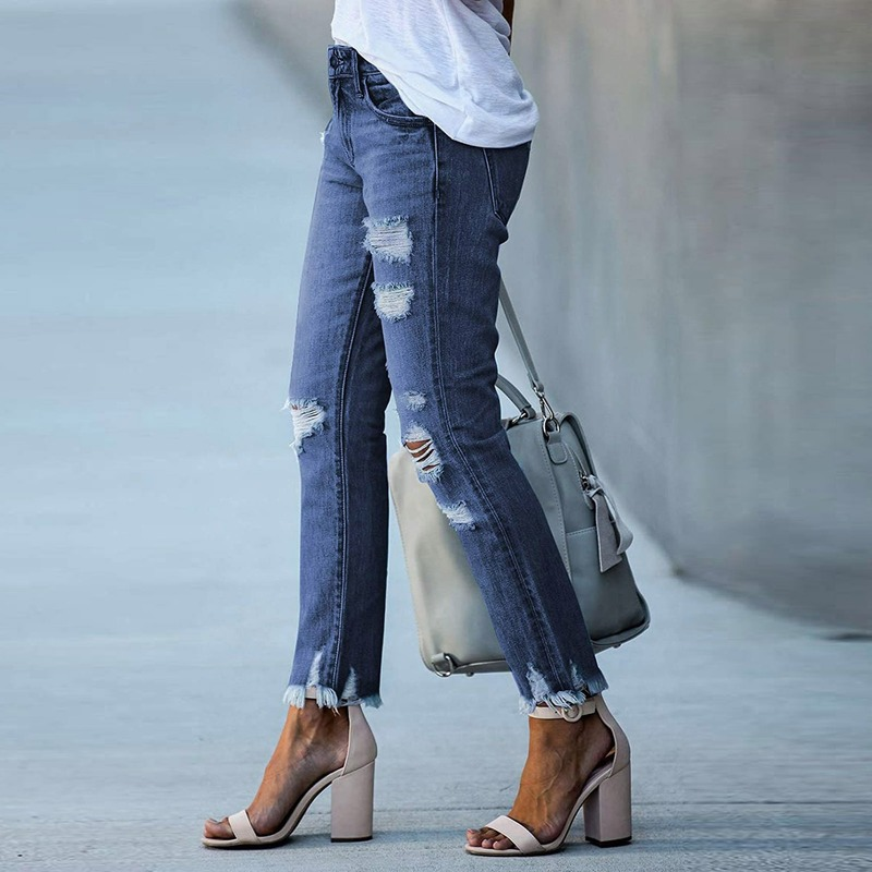 Ladies Slim Distressed Ripped Denim Pants Jeans Trousers Bottoms Casual Fashion
