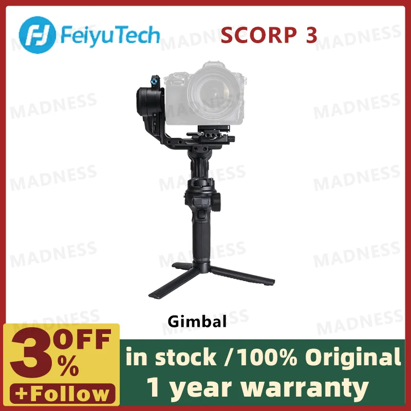 SCORP 3 3-Axis Gimbal Stabilizer | 7.7lb Load, Built-in AI Tracker & Touchscreen