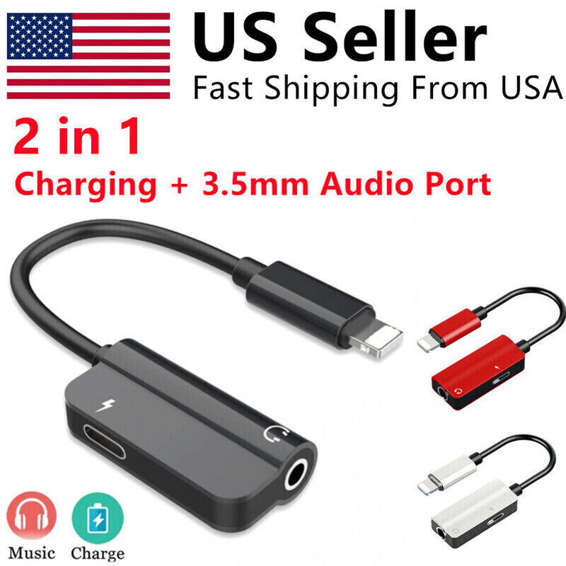 2 in 1 Audio Splitter Adapter 3.5mm Headphone Jack Adapter & Charger For iPhone