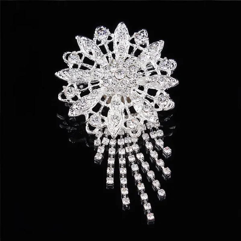 Bridal Brooch round Flower Tassel Diamond Inlaid Alloy Brooch High-Grade PIN