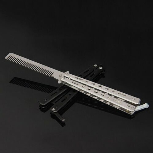 Butterfly Kamm Taschenkamm Trainer Training Messer Übungsmesser Silber#
