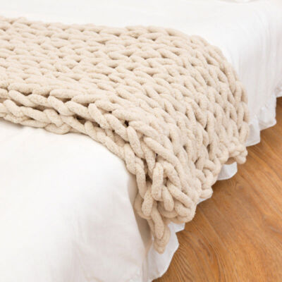 Thick Winter Warm Chunky Knit Blanket Chenille yarn Handmade Bulky Knitted Throw