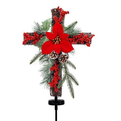Christmas Cross Stake, Solar Powered with Fairy Lights, Metal Cross,2007