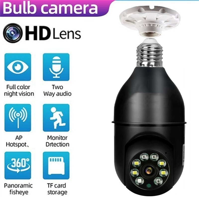 360° Wireless WiFi Light Bulb Camera Outdoor 1080P HD Night Smart Security Cam