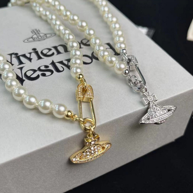 Vivienne Westwood Saturn Pearl Planet Pendant Necklace Bracelet with Box