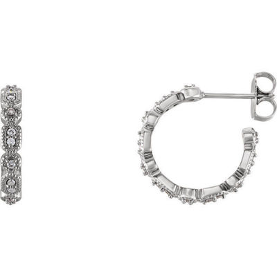 JADiamonds Diamond Granulated J-Hoop Earrings In Platinum (1/6 ct. tw.)