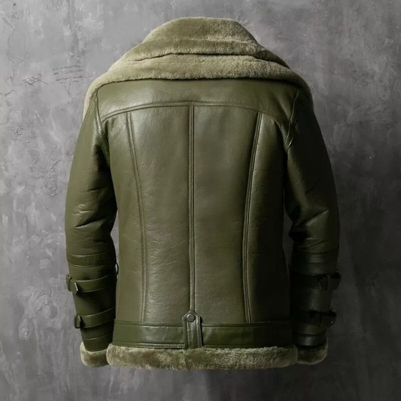 Pre-owned Bomber Green Raf  Ginger Aviator British Sheepskin Shearling Leather Jacket