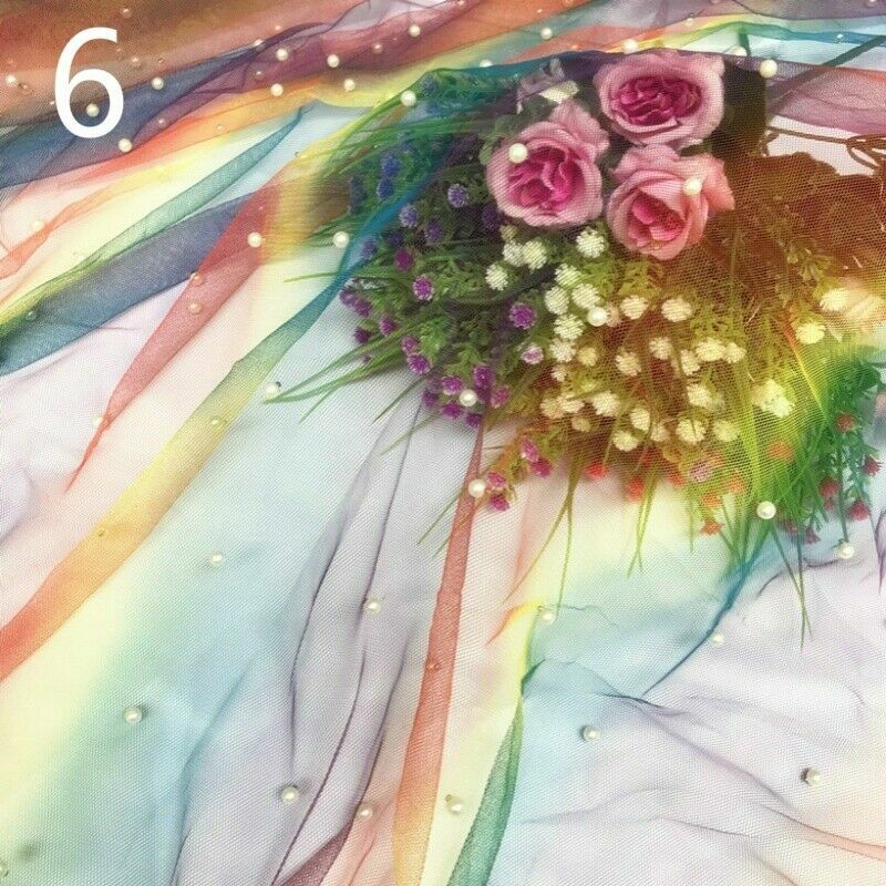 Beads Mesh Fabric Tulle Gradient Sheer Cloth for Dress DIY Sewing Craft New