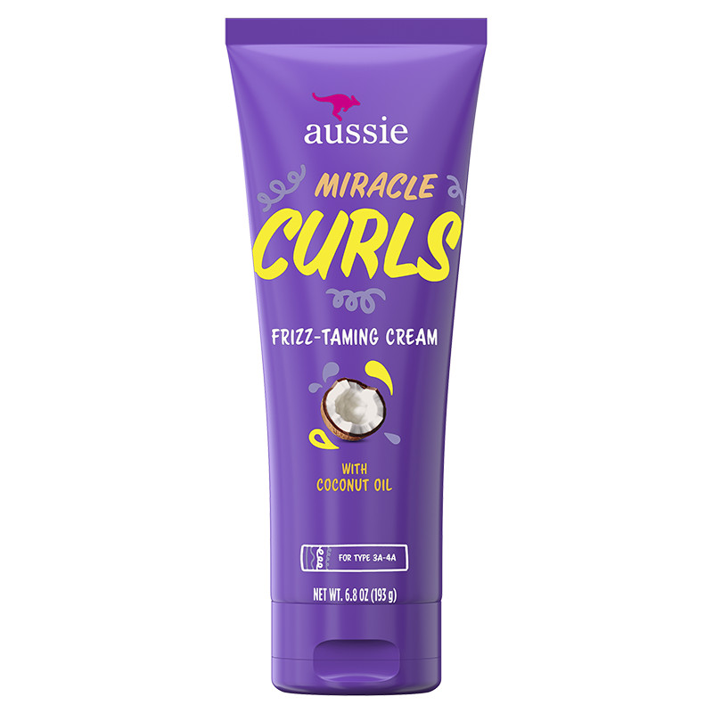 Aussie Miracle Curls Frizz Taming Cream with Coconut Oil Hair Type 3A-4A 6.8 Oz
