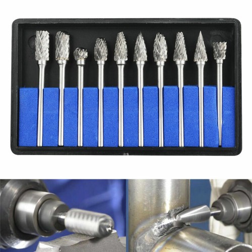 10pcs Tungsten Carbide Metal Cutting Carving Grinding Burr Bit Tools Supplies US