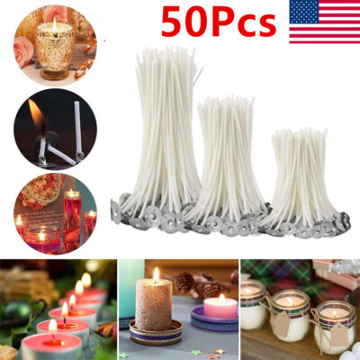 50Pcs Candle Wicks Cotton Core Pre Waxed With Sustainers For Candle Making US