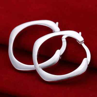 Solid Square Loop Earrings Sterling Silver